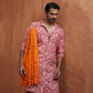 trueBrowns Men's Beige Printed Front Open Kurta | Swadesiicart