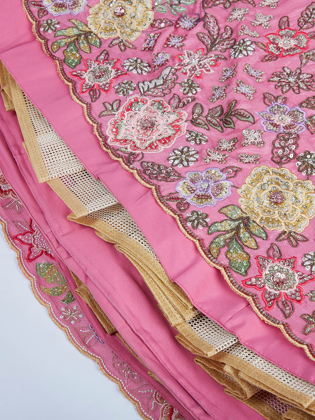 House of Panchhi Lime Green Chiffon Sequins And Thread Embroidery Lehenga Choli & Dupatta | Swadesiicart