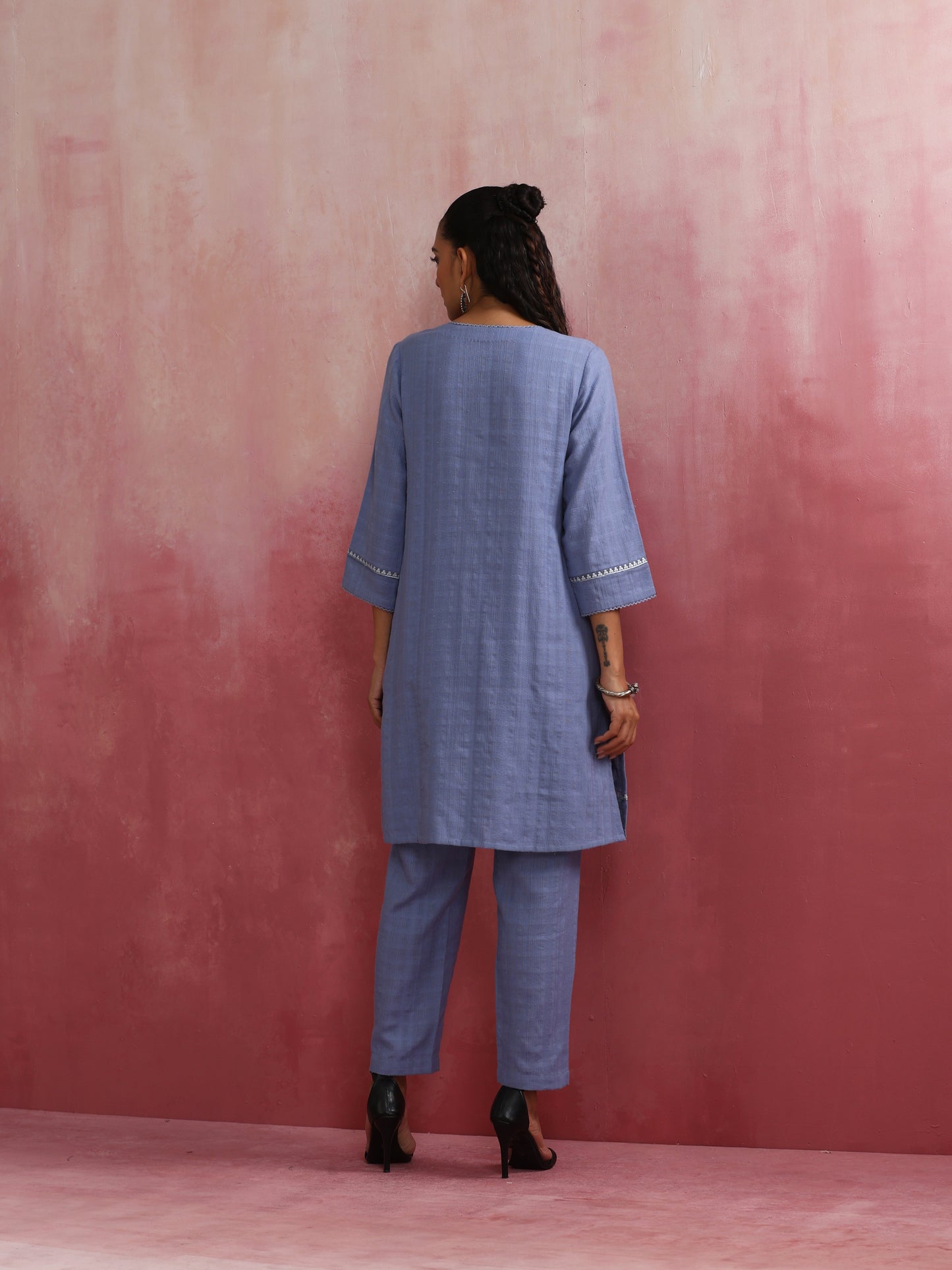 trueBrowns Sky BLue Cotton Kurta Co-ord set - Swadesiicart