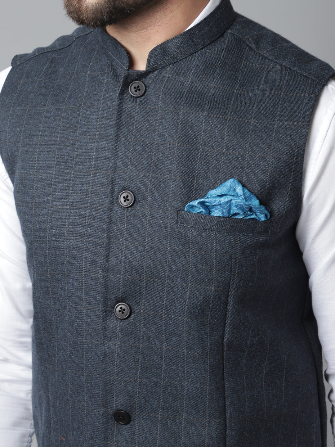Even Apparels Men's Blue Nehru Jacket With Welt Pockets | Swadesiicart
