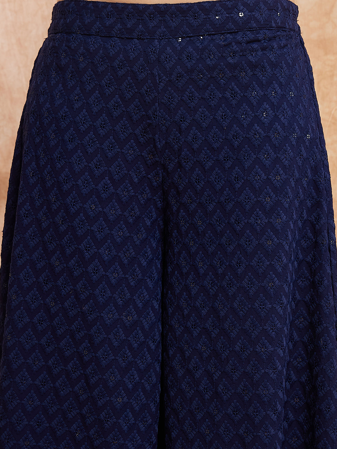 InWeave Women's Royal Blue Chikankari Long Anarkali Kurta Sharara Set - Swadesiicart