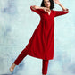 trueBrowns True Red Velvet Yoke Kurta | Swadesiicart