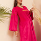 InWeave Women's Magenta V Neck Asymmetrical Pleated Velvet Kurta Set - Swadesiicart
