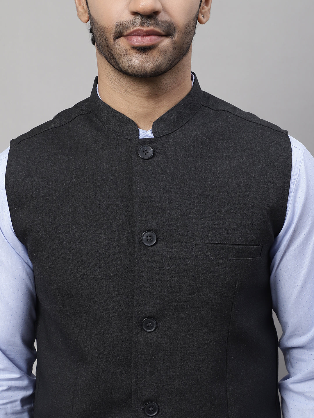 Even Apparels Men's Grey Nehru Jacket With Welt Pockets | Swadesiicart