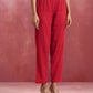 trueBrowns Red Cotton Dobby Flared Kurta Set | Swadesiicart