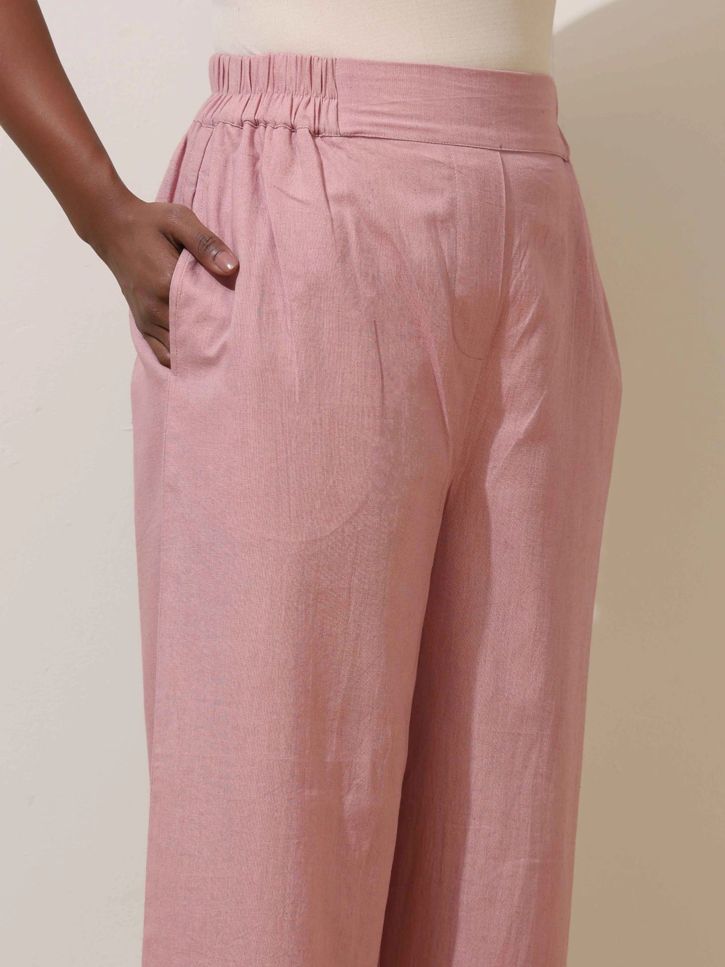 trueBrowns Pink Cotton Linen Co-Ord Set - Swadesiicart