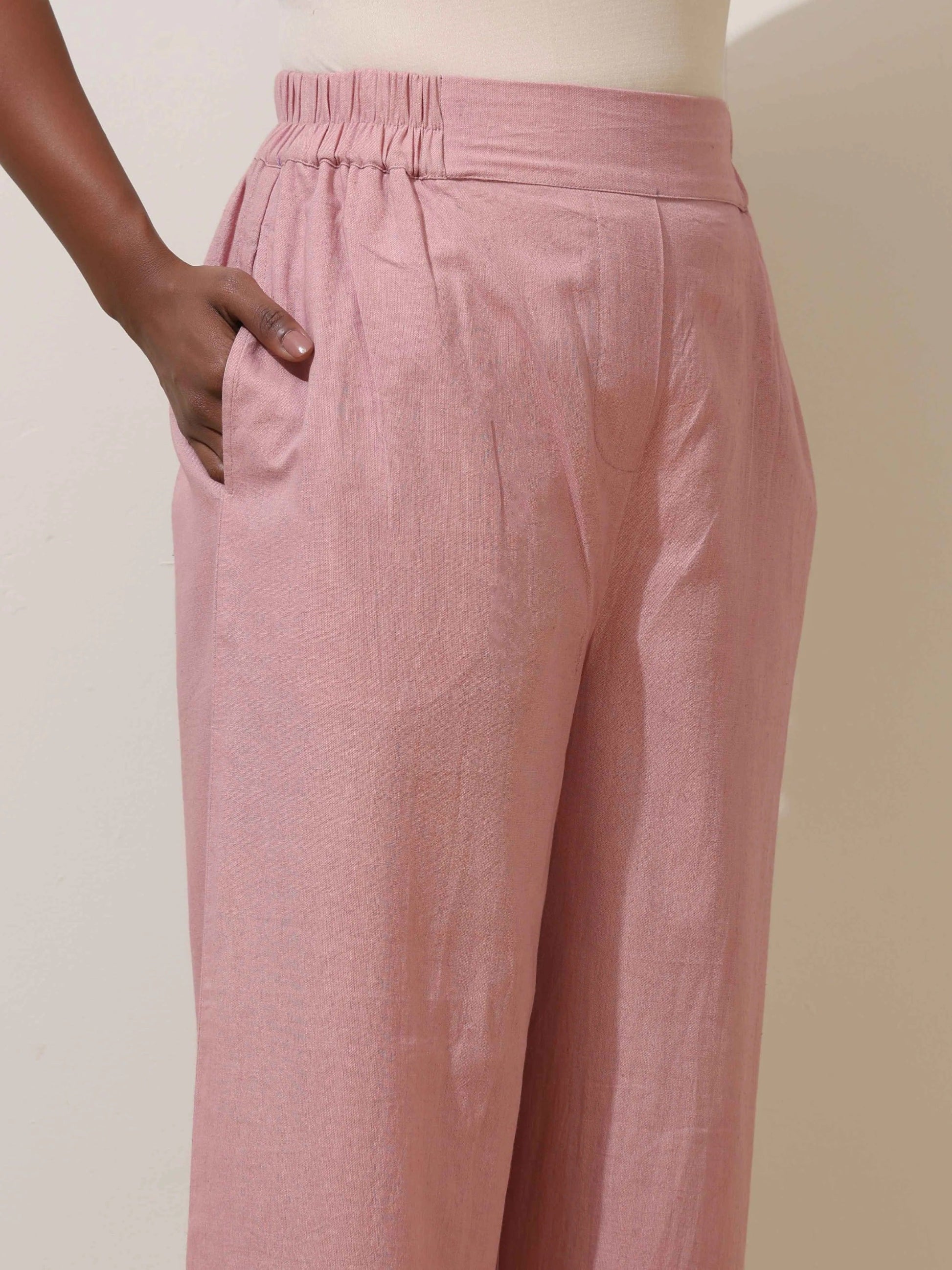 trueBrowns Pink Cotton Linen Co-Ord Set - Swadesiicart