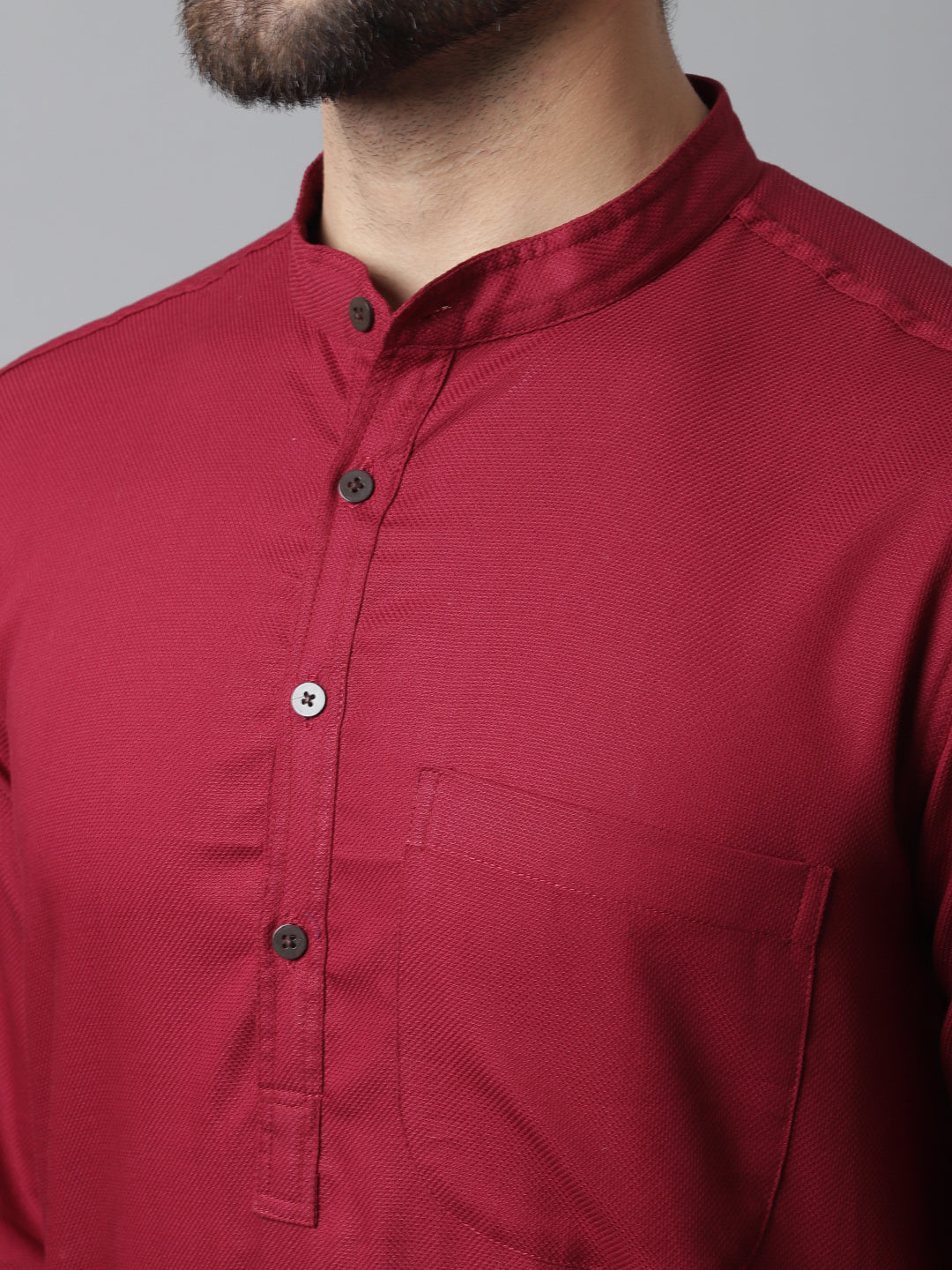 Even Apparels Maroon Pure Cotton Kurta With Band Collar | Swadesiicart