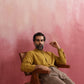 trueBrowns Men's Mustard Cotton Mandarin Collar Stylized Kurta | Swadesiicart