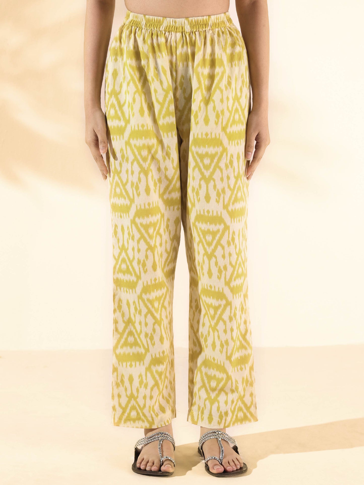trueBrowns Lime Cotton Ikat Sleeveless Co-ord Set - Swadesiicart
