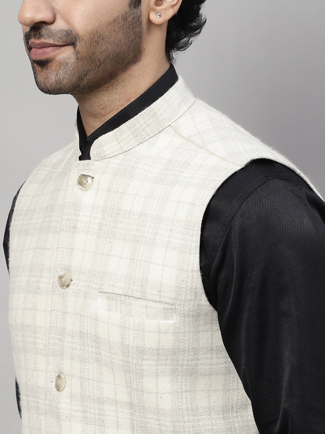 Even Apparels Men's Cream Pure Wool Nehru Jacket | Swadesiicart