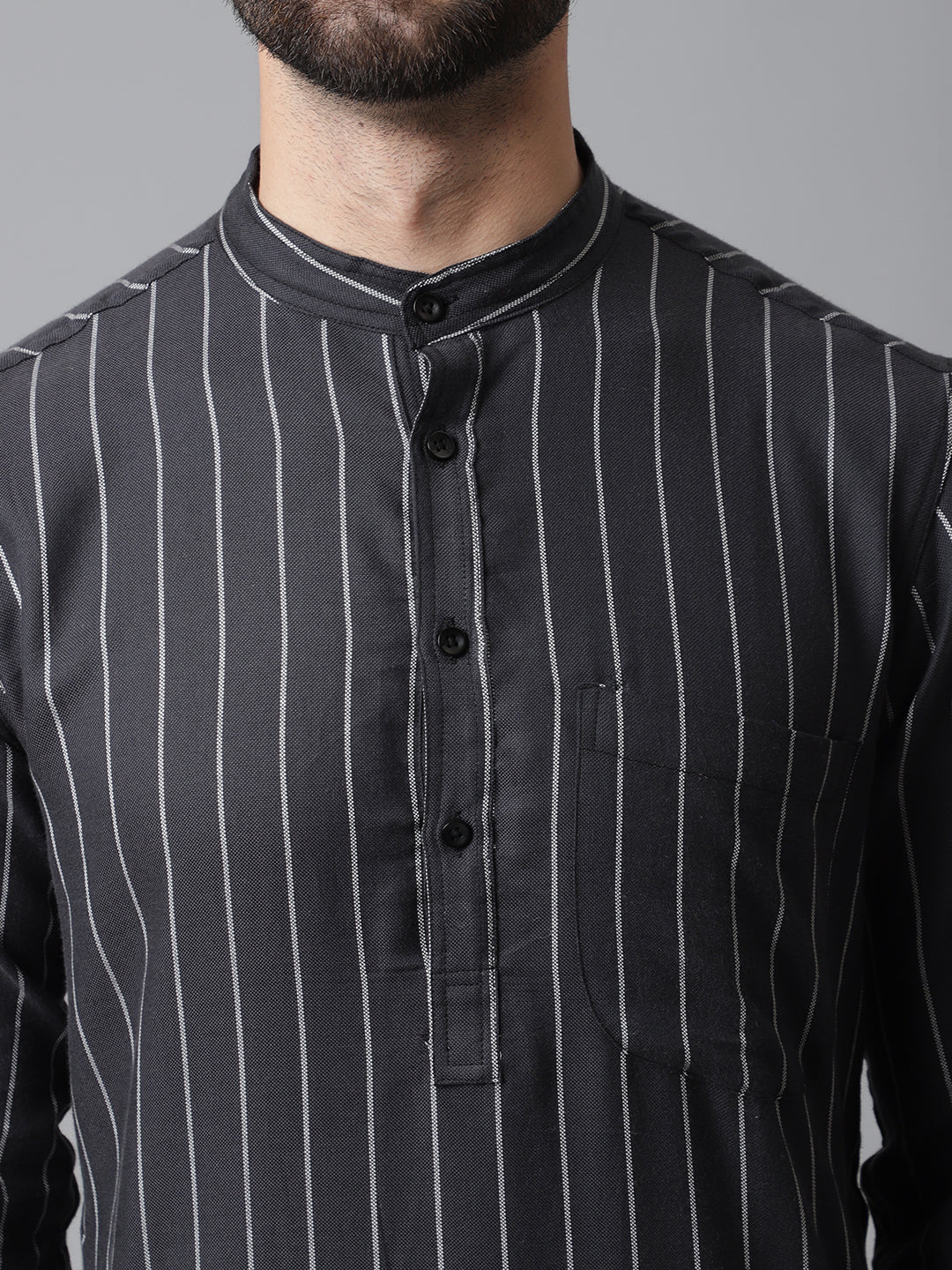Even Apparels Black Pure Cotton Kurta With Band Collar | Swadesiicart