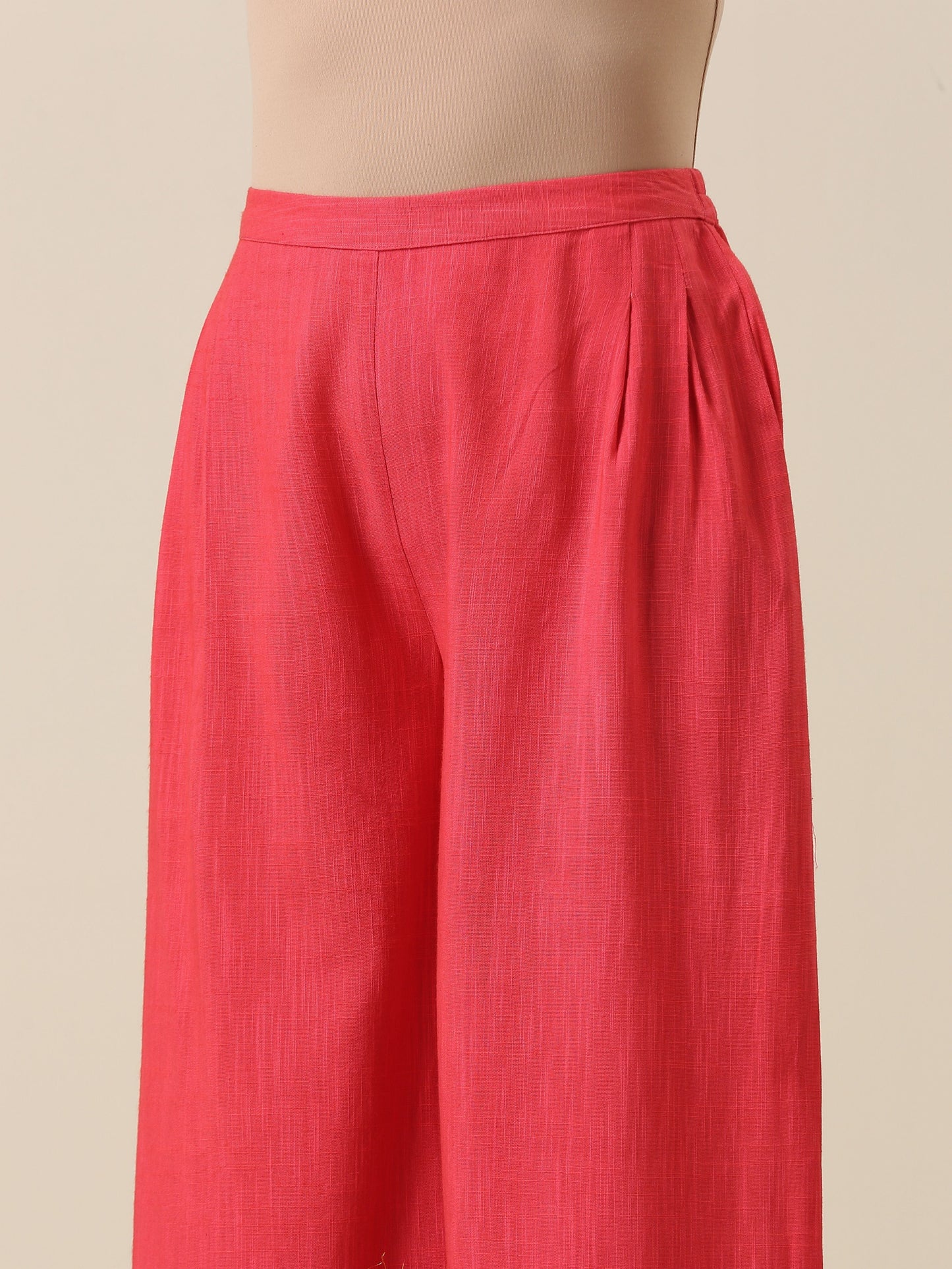 trueBrowns Bright Pink Slub Texture Sleevesless Jacket Pant Set | Swadesiicart