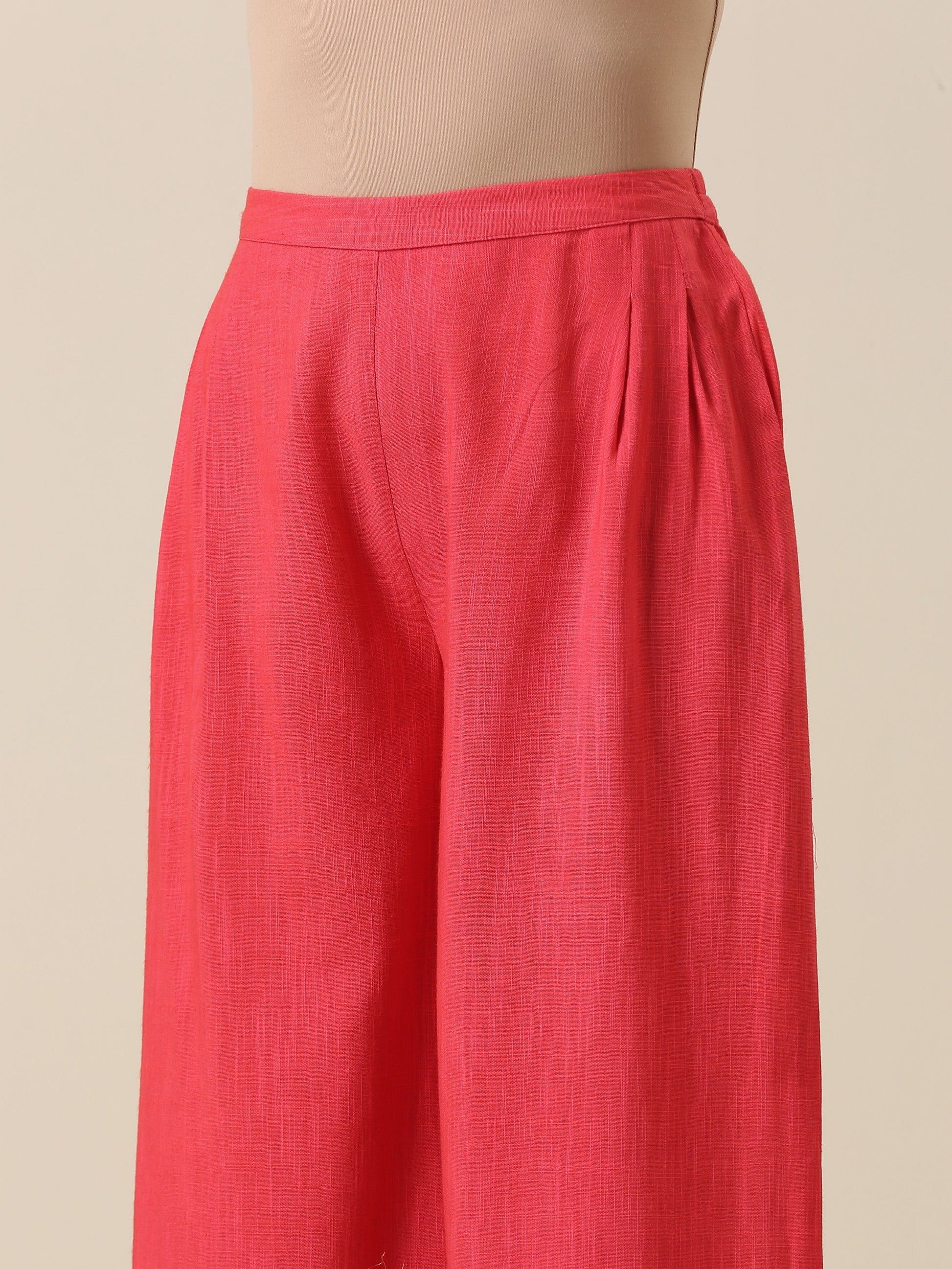 trueBrowns Bright Pink Slub Texture Sleevesless Jacket Pant Set | Swadesiicart