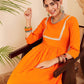 InWeave Women's Orange Round Neck Square Gota Work Kurta Pant Set - Swadesiicart
