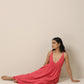 trueBrowns Bright Pink Slub Texture Sleeveless Dress | Swadesiicart