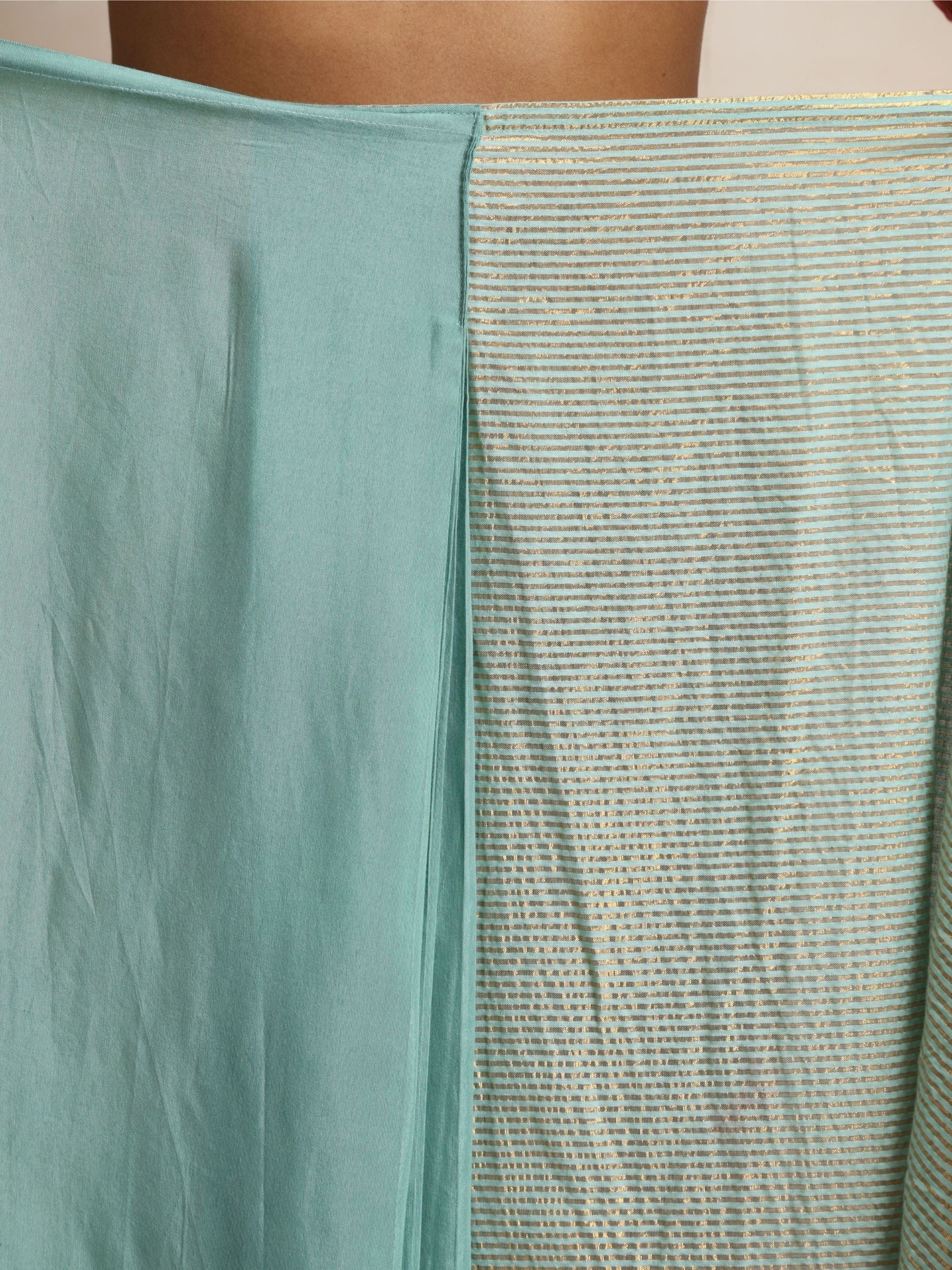 trueBrowns Blue Gold Lurex Ready To Wear Saree | Swadesiicart