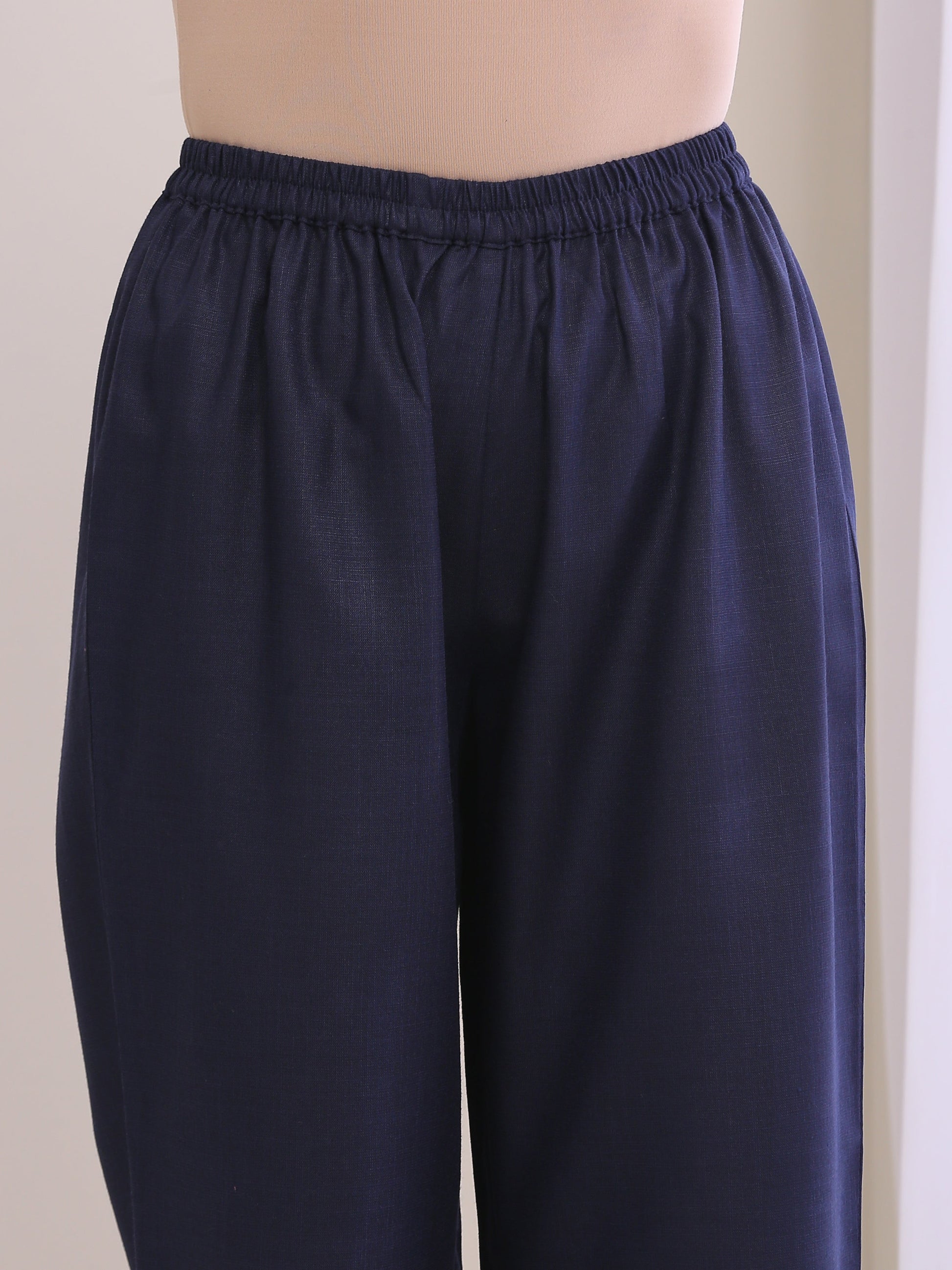 trueBrowns Blue Slub High Slit Kurta Pant Set | Swadesiicart