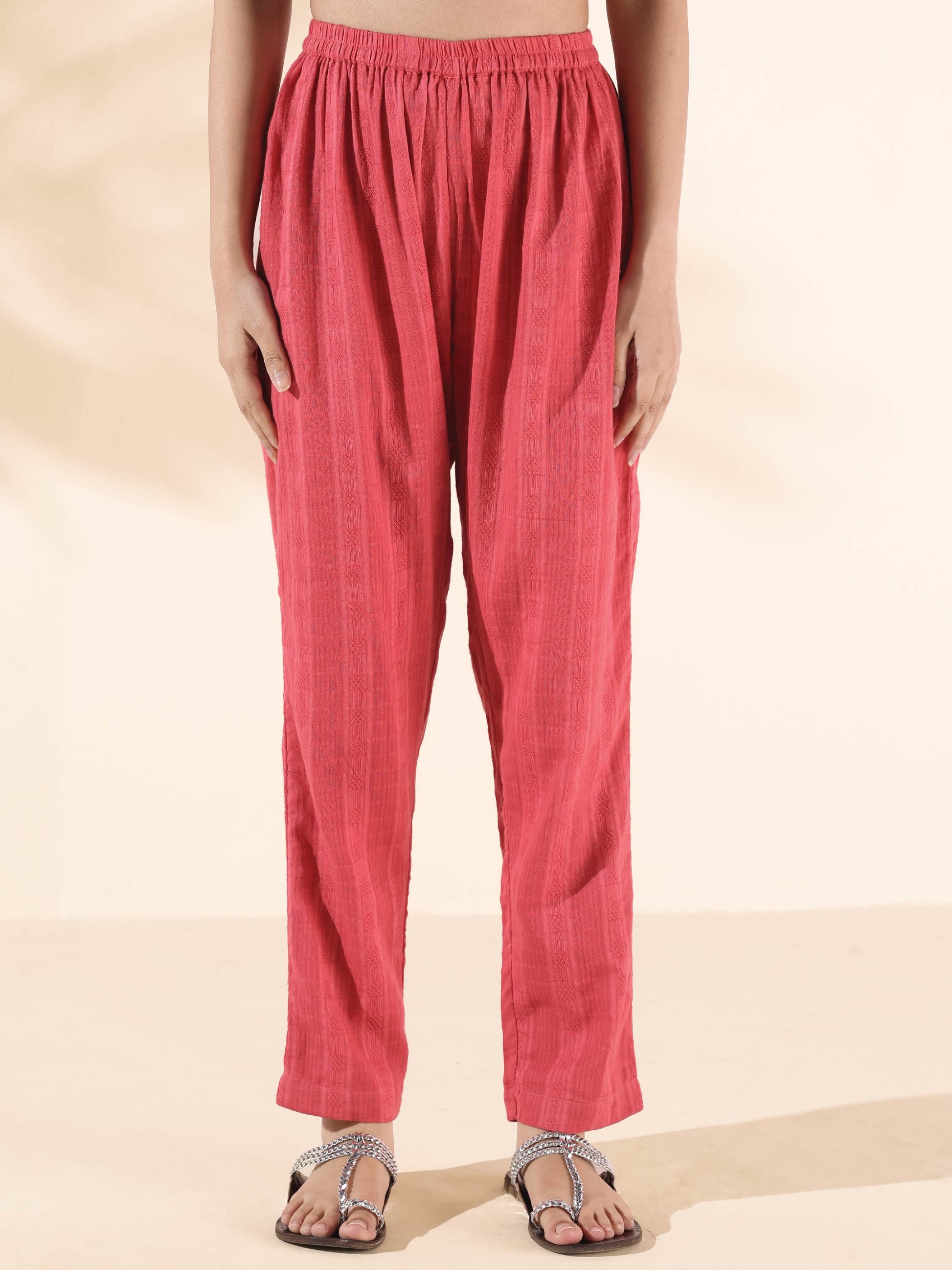 trueBrowns Pink Cotton Dobby Co-ord Set - Swadesiicart