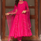 Pomcha Jaipur Bhandhej Pink Cotton Anarkali Set | Swadesiicart