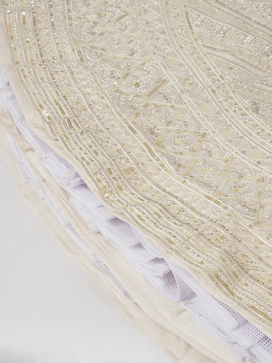 House of Panchhi Cream Net Cutdana, Sequins And Zarkan Embroidery Lehenga Choli & Dupatta | Swadesiicart