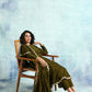 trueBrowns Mehandi Velvet Anarkali Kurta | Swadesiicart