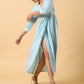 trueBrowns Cotton Linen Light Blue Wrap Dress | Swadesiicart