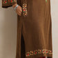 trueBrowns Brown Kashmiri Floral Embroidered Woollen Phiran Kurta | Swadesiicart