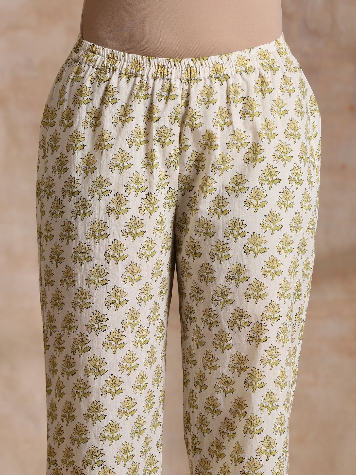 trueBrowns Green Buta On Off-White Block Print Cotton Co-Ord Set - Swadesiicart