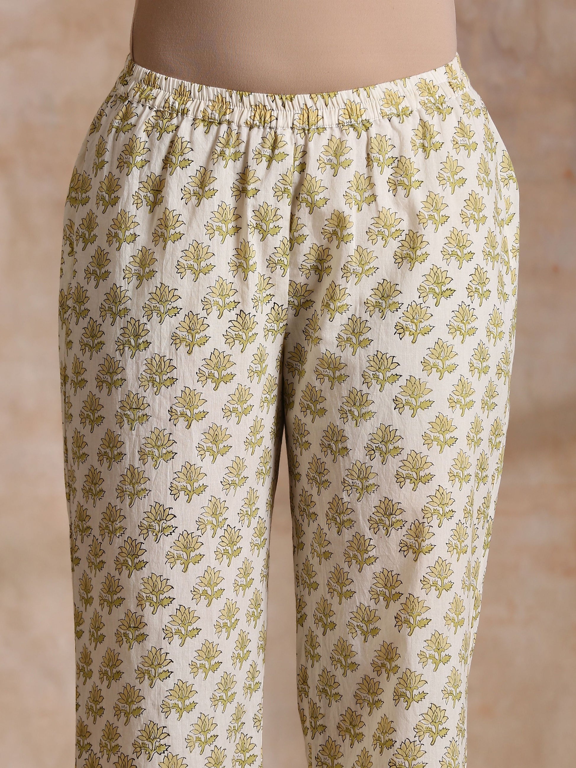 trueBrowns Green Buta On Off-White Block Print Cotton Co-Ord Set - Swadesiicart