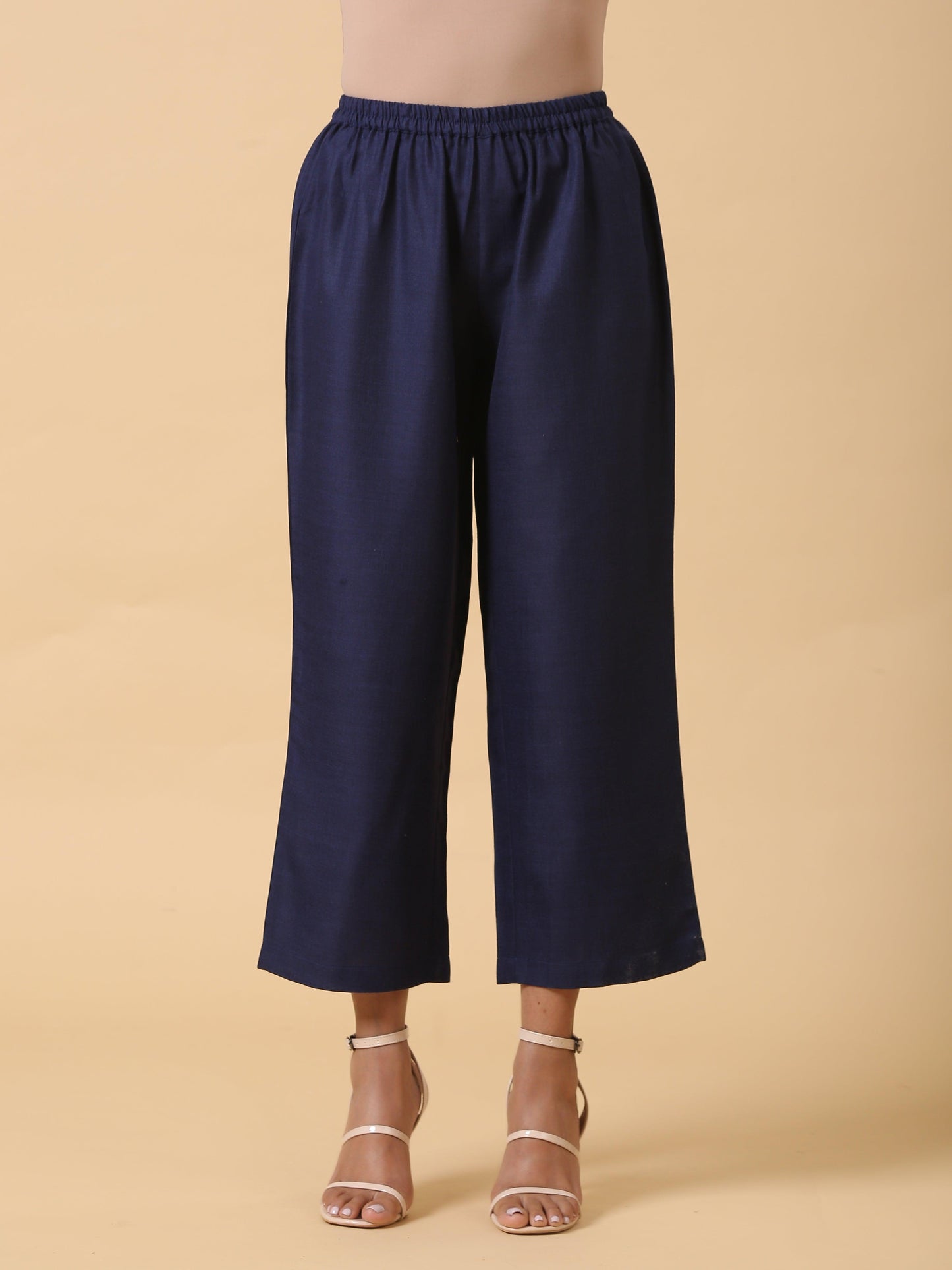 trueBrowns Cotton Linen Dark Blue Kurta Pant Set | Swadesiicart
