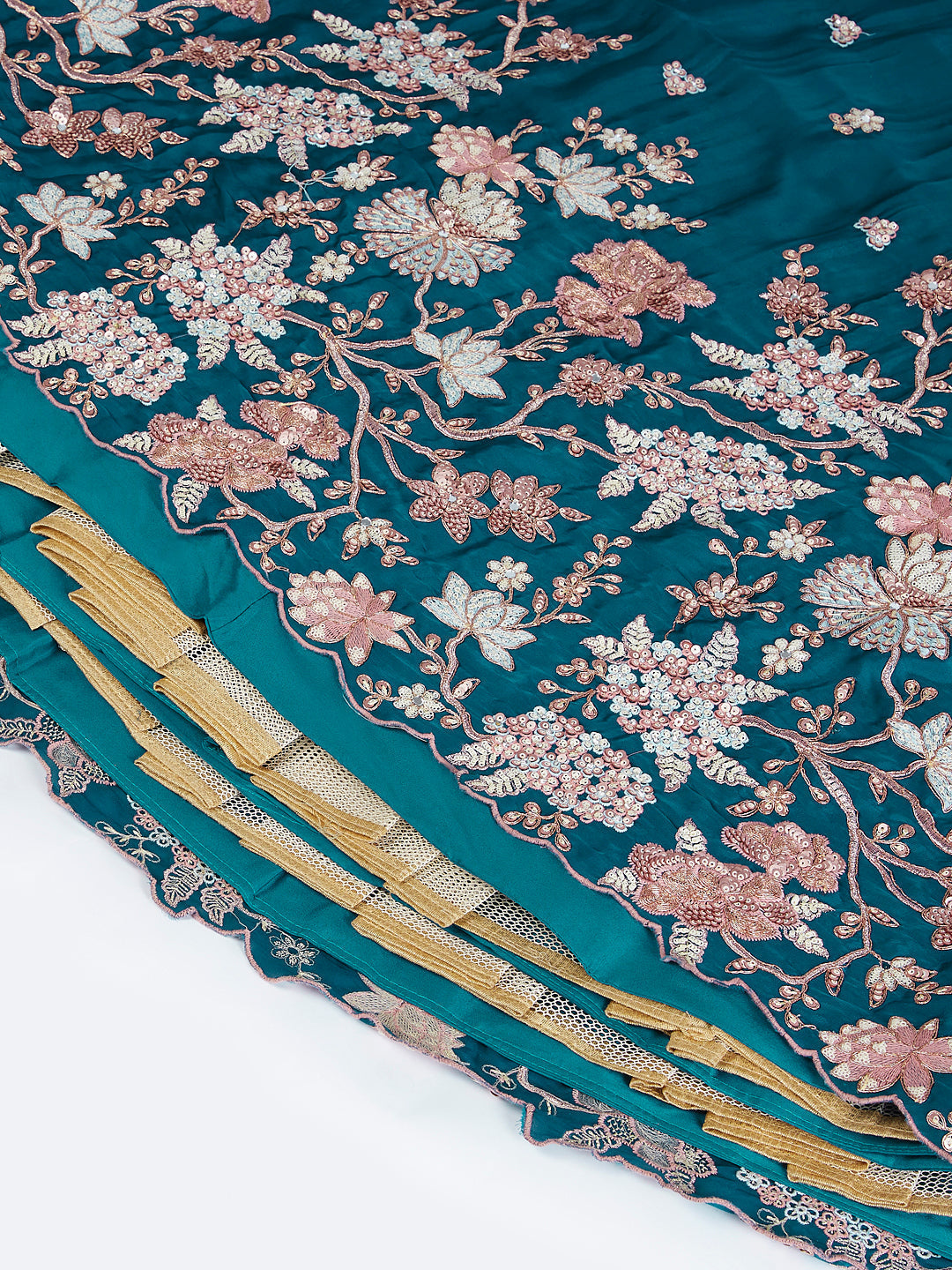 House of Panchhi Olive Pure Georgette Sequins And Thread Embroidery Lehenga Choli & Dupatta | Swadesiicart