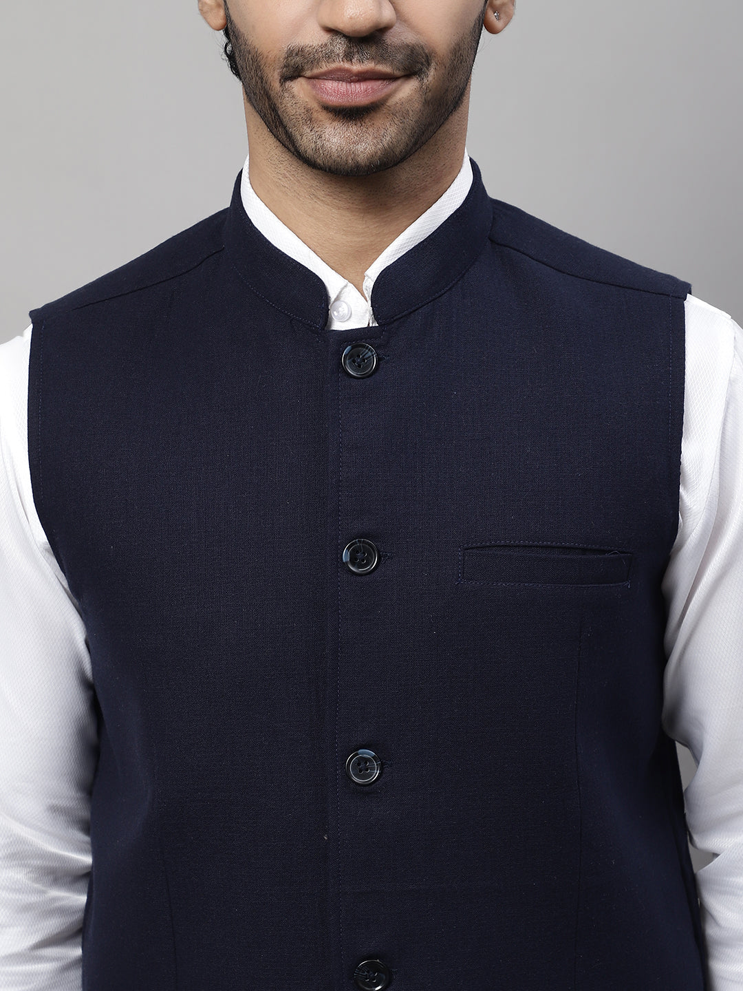 Even Apparels Men's Blue Pure Wool Nehru Jacket | Swadesiicart