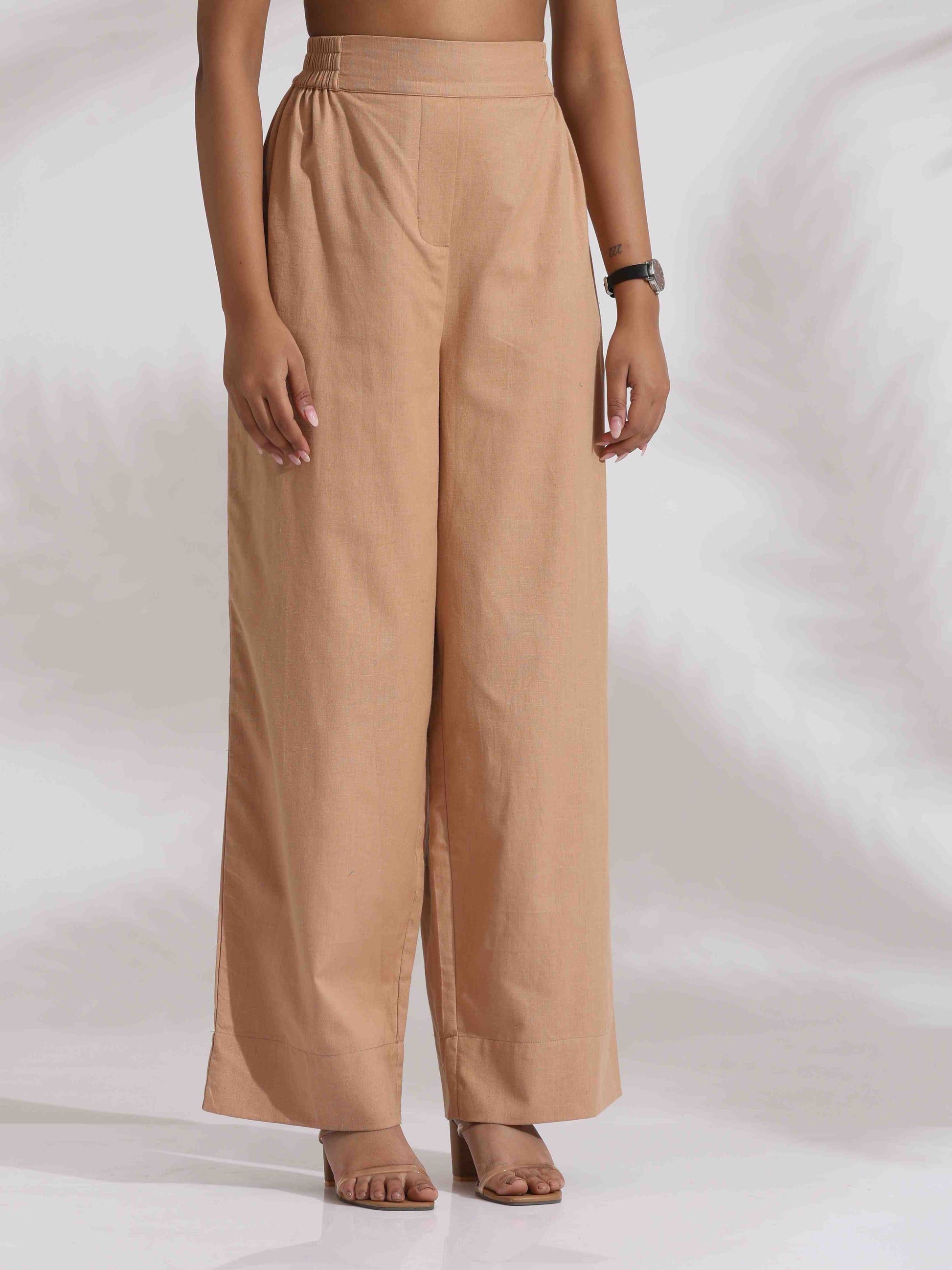 trueBrowns Beige Cotton Embroidered Shirt Top Co-ord Set - Swadesiicart