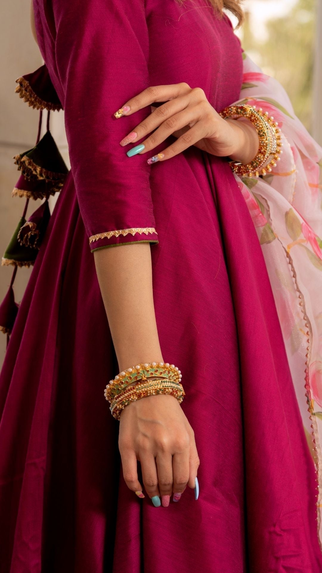 Pomcha Jaipur Magenta Lilly Anarkali Set | Swadesiicart