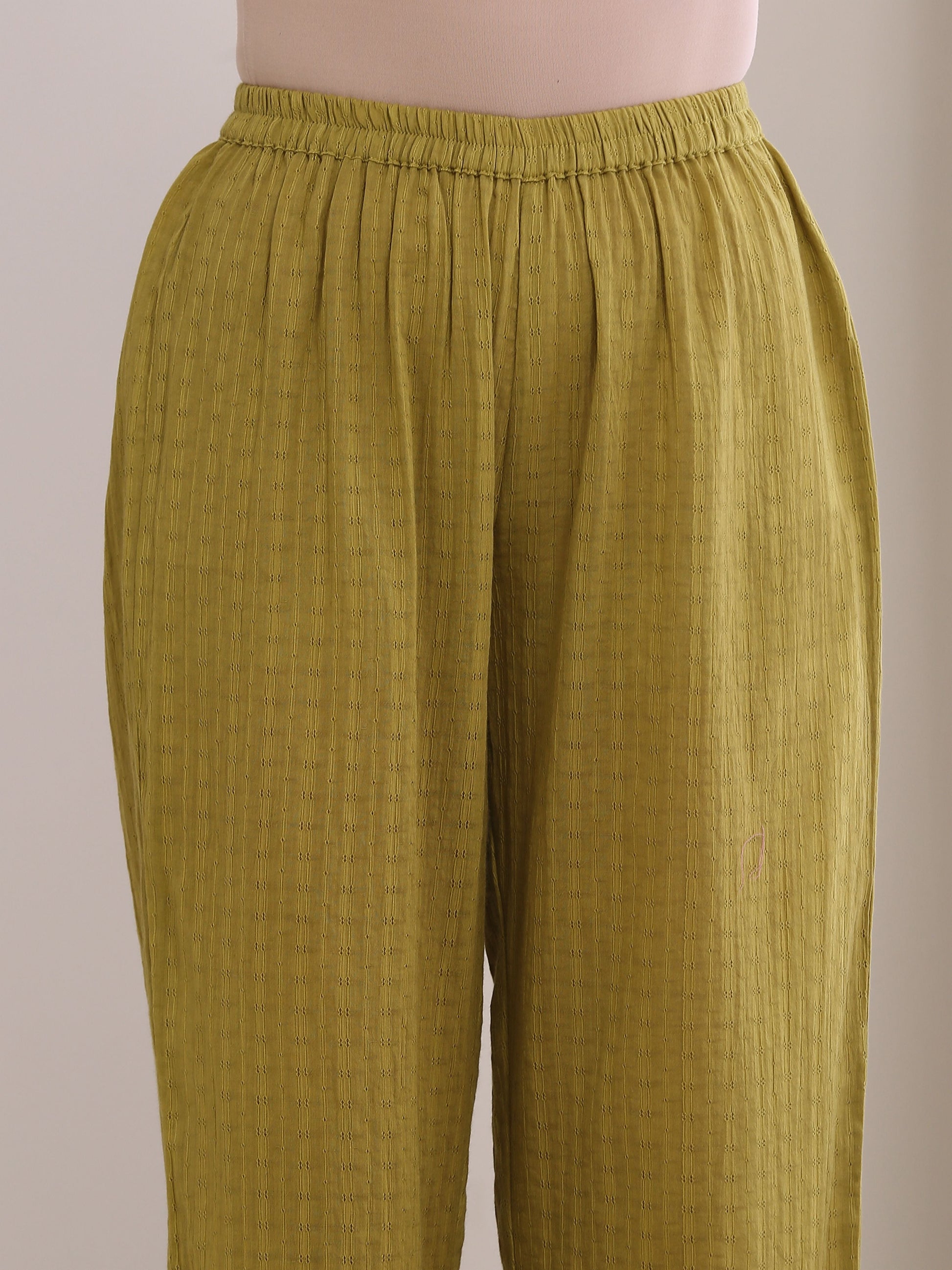 trueBrowns Avacado Green Dobby Flared Slit Kurta Pant Set | Swadesiicart