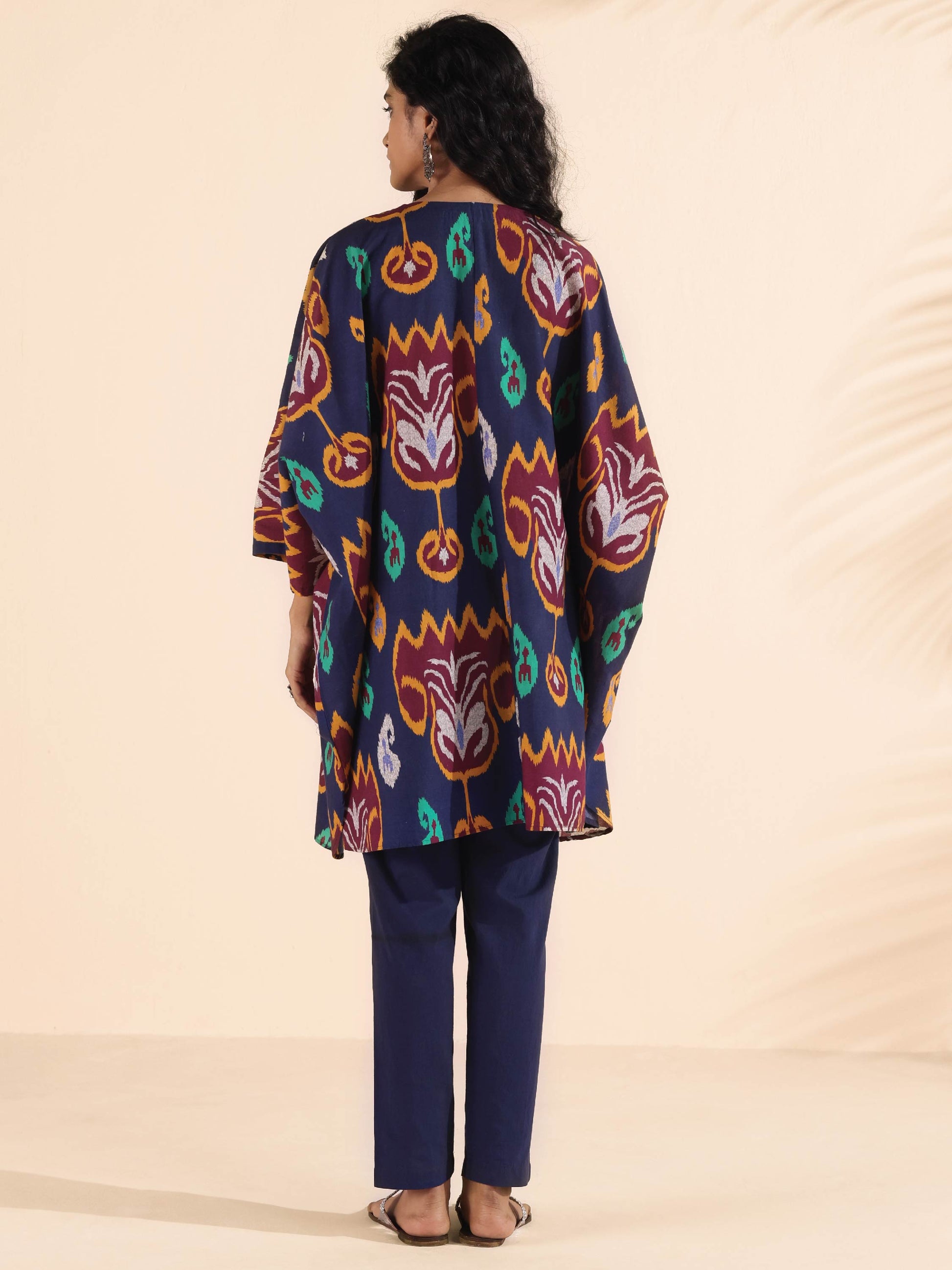 trueBrowns Purple Cotton Ikat Kaftan Co-ord Set - Swadesiicart