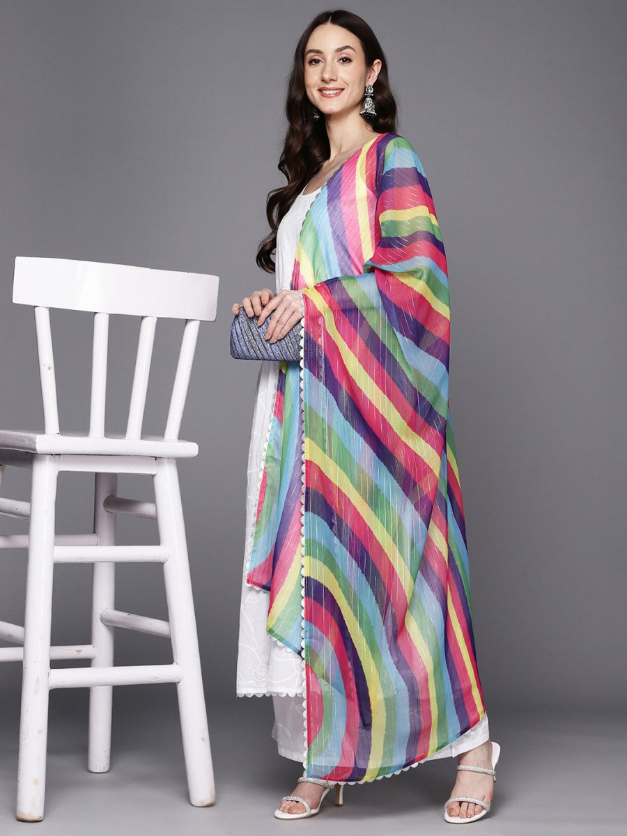 Ahalyaa Floral Printed High Slit Gotta Patti Pure Cotton Kurta With Palazzos & Dupatta | Swadesiicart