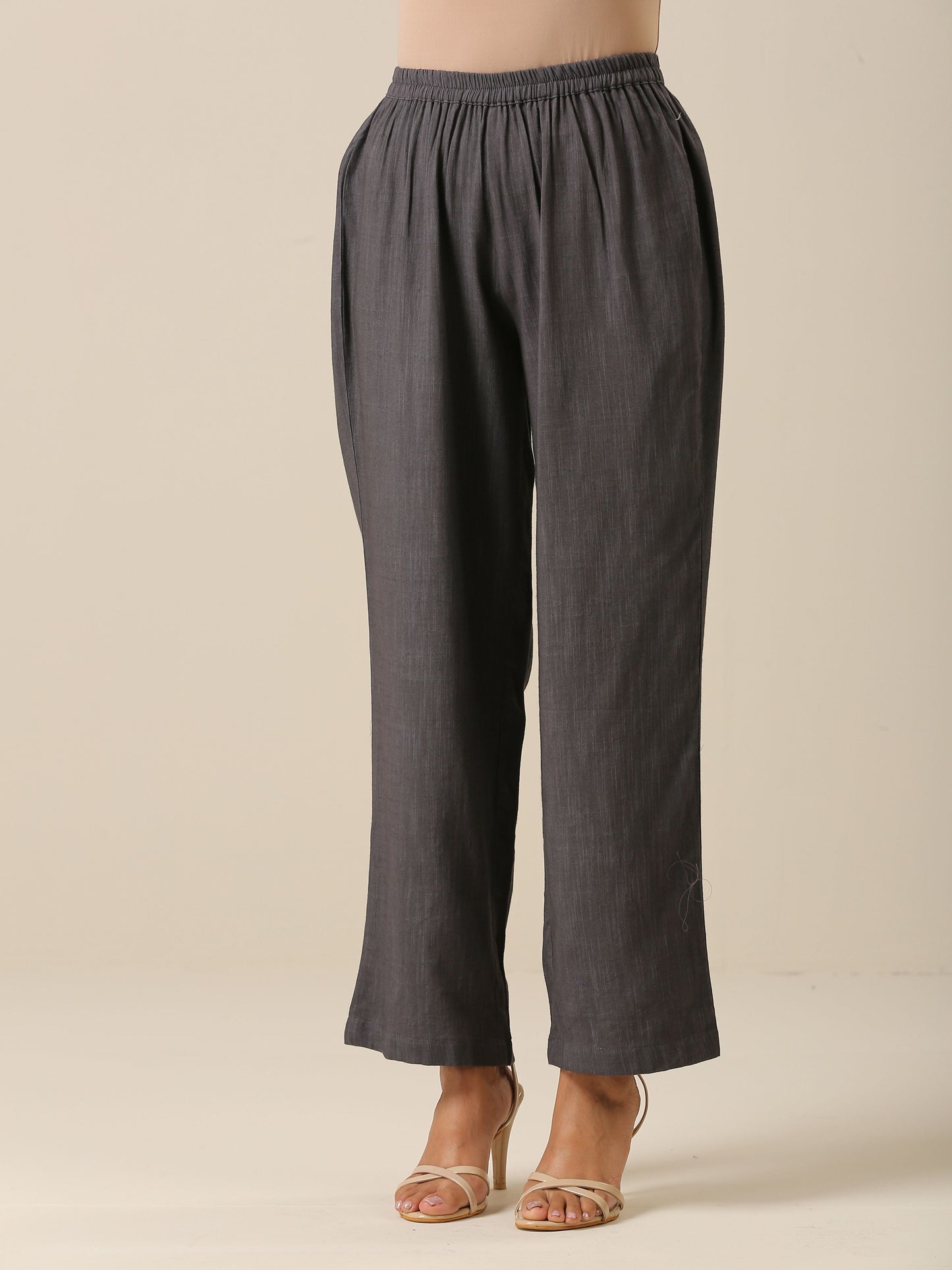 trueBrowns Slate Grey Slub Texture Overlap Pleat Kurta Pant Set | Swadesiicart