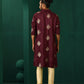 trueBrowns Men's Wine Geometric Viscose Silk Long Kurta | Swadesiicart