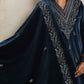 trueBrowns Blue Velvet Embroidered Kurta Pant Dupatta Set | Swadesiicart