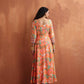 trueBrowns Orange Print Flared Anarkali Kurta Set | Swadesiicart