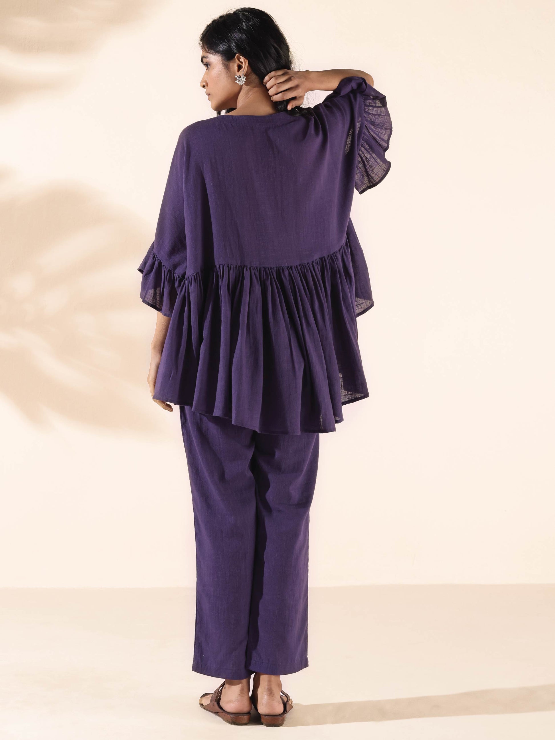 trueBrowns Purple Cotton Flared Co-ord Set - Swadesiicart