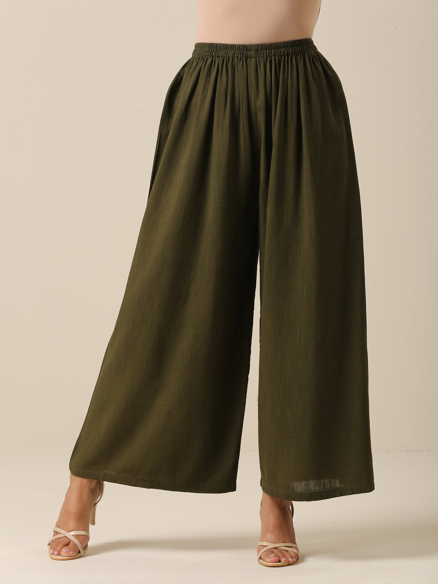 trueBrowns Lime Slub Texture Slit Kurta Palazzo Set | Swadesiicart