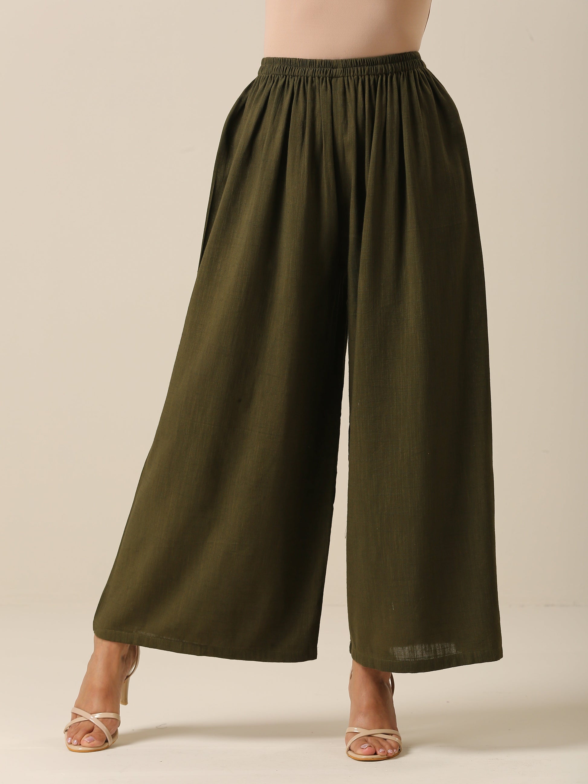 trueBrowns Lime Slub Texture Slit Kurta Palazzo Set | Swadesiicart