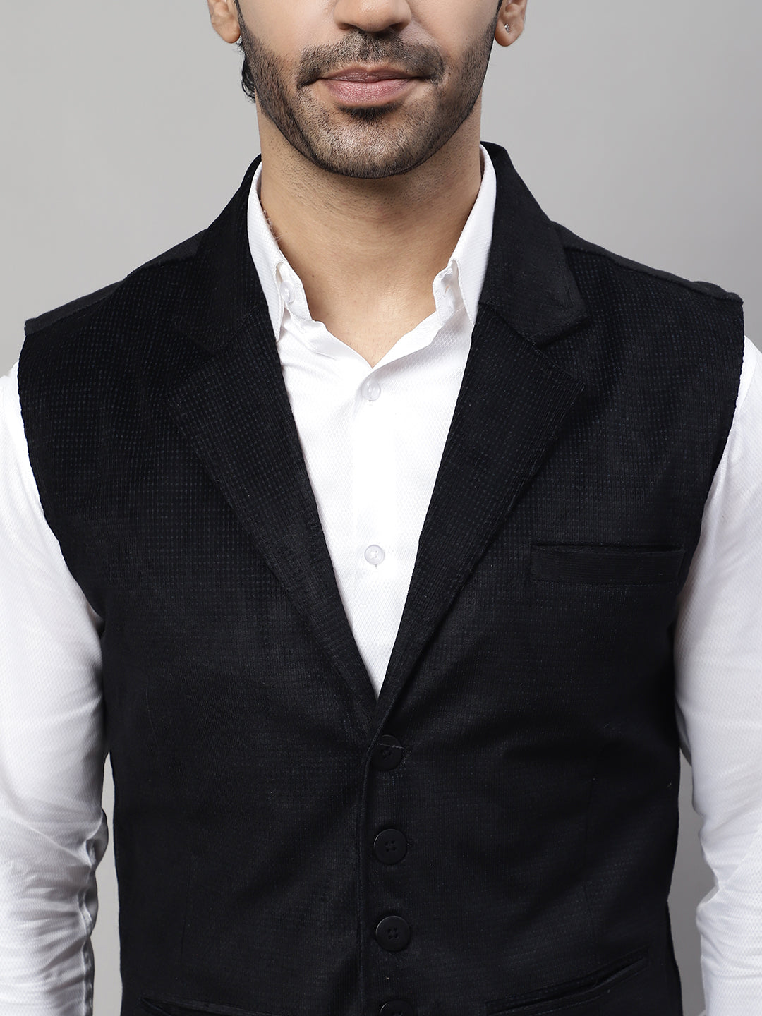 Even Apparels Men's Black Nehru Jacket With Welt Pockets | Swadesiicart