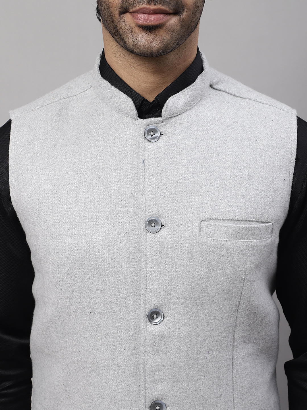 Even Apparels Men's Grey Pure Wool Nehru Jacket | Swadesiicart