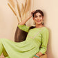 InWeave Women's Pear Green Round Neck Square Gota Work Kurta Pant Set - Swadesiicart