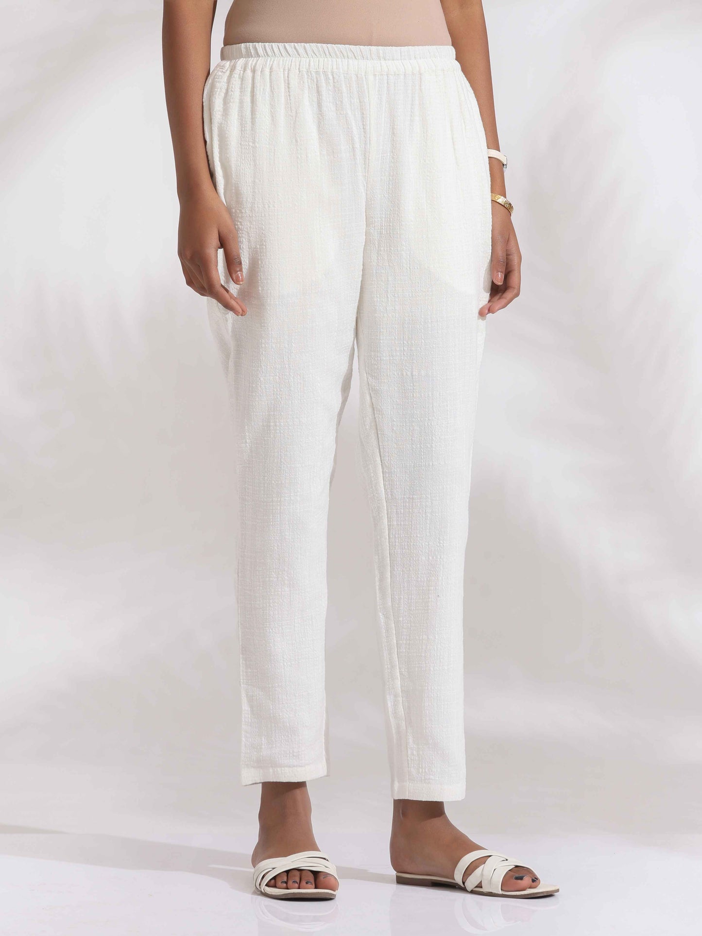 trueBrowns White Cotton A-line Kurta Set | Swadesiicart