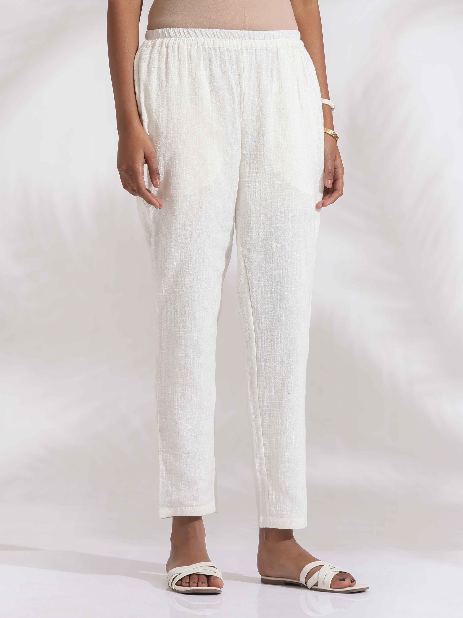 trueBrowns White Cotton A-line Kurta Set | Swadesiicart